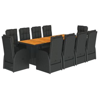 Berkfield Home 11 Piece Garden Dining Set with Cushions Black Poly Rattan