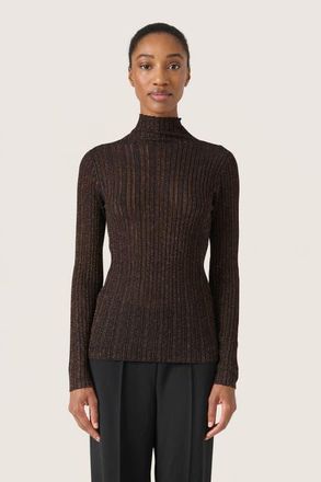 Soaked In Luxury SLLaisa Metallic Turtleneck Pullover in Copper at Nordstrom, Size Xx-Large