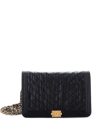 Chanel Coco Pleats Boy Wallet on Chain Pleated Crumpled Calfskin clutch bag - Black