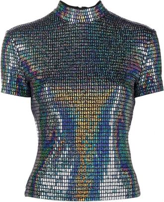Chiara Ferragni Mock Neck Zwart T-Shirt - Dames - T-shirts - Zwart - S - Katoen - Tops