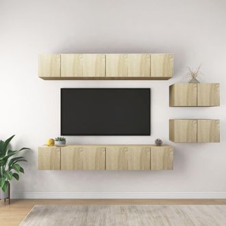 vidaXL Set De Muebles Sal&oacute;n Tv 8 Pzas Madera Ingenier&iacute;a Roble Sonoma Vidaxl