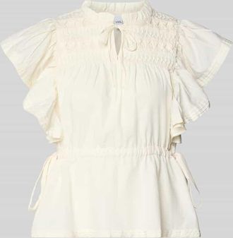 Vero Moda Bluse mit Serafino-Kragen und Schn&uuml;rung Modell LURA in Offwhite, Gr&ouml;&szlig;e 42