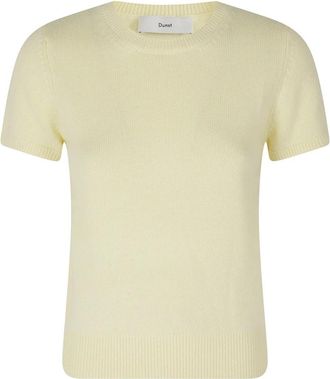 Dunst Gebreide Top met Halve Mouwen - Dames - Ronde hals truien - Geel - M - Wol - Truien & Vesten