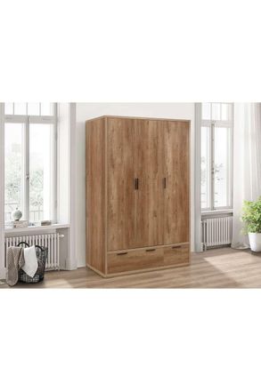 Birlea Stockwell 3 Door 2 Drawer Wardrobe Rustic Oak in Brown