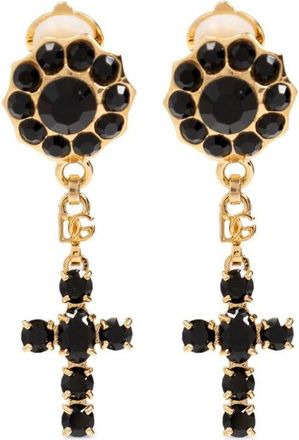 Dolce & Gabbana cross-pendant drop earrings - women - glass/Brass - OS - Gold
