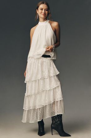 En Saison Camille Asymmetric Ruffled Maxi Skirt