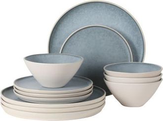 Gibson Home Coastal Forest 12-Piece Triple Reactive Glaze Stoneware Dinnerware Set in Blue/linen at Nordstrom