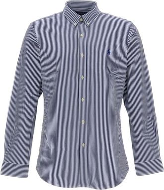Polo Ralph Lauren Overhemden, Heren, Blauw, 2Xl, Katoen, Gestreepte Stretch Katoenen Overhemd