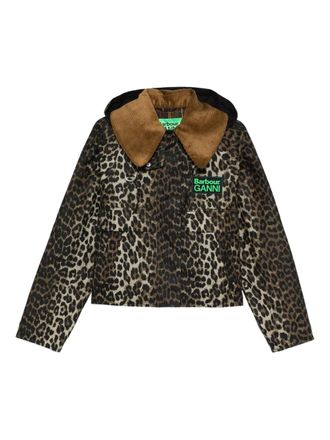 Barbour x Ganni leopard-print corduroy-collar jacket - Brown