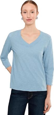 Mod-o-doc 3/4 Sleeve Wide V-Neck Boxy T-Shirts Womens Clothing Frost : LG (US 12-14), Cotton