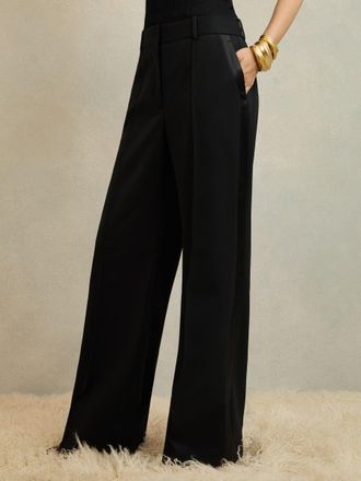 Reiss Black Petite Atelier Wide-leg Tuxedo Trousers, 14