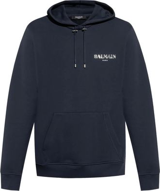 Balmain Felpa con cappuccio e logo - Blu