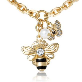 Juicy Couture Charm Cluster Bee Necklace, Gold-Tone with Crystal Butterfly & Pearl Accents in Gold Tone at Nordstrom, Size 18