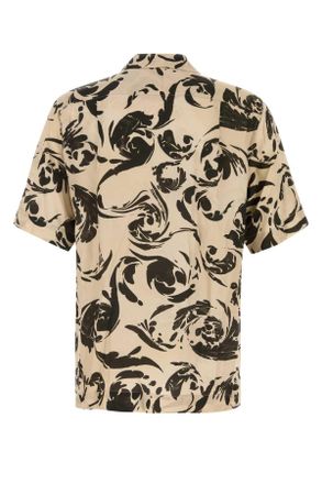 Dries Van Noten Mens Printed Viscose Carltone Shirt Black Exterior: Camicie
