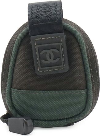 Chanel Black Green Canvas Nylon Pouch (Pre-Owned)