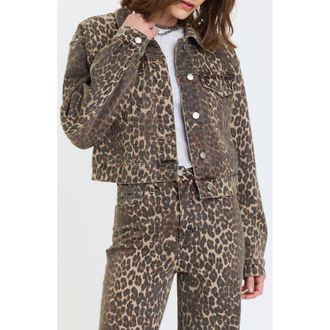 Daze Del Mar Spotted Crop Denim Jacket in Cool Cat at Nordstrom, Size X-Small