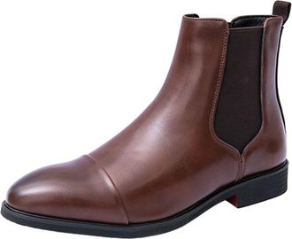 Generic Mens Chelsea Boots Mid High Top Leather Slip On Fashion Ankle Boot Casual Dress Shoes for Men (6.5,Brown)
