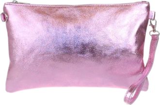 Girly HandBags Womens Genuine Italian Metallic Leather Clutch Bag (Light Pink)