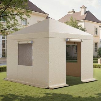 OEM Cubierta Para Cenador De Invierno, 3,07 X 3,07 M, Cubierta De Cenador Resistente A La Intemperie Con Paredes Laterales Y Ventanas De Malla, Material D