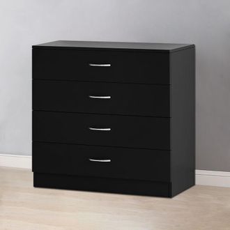 NRG Chest of Drawers Bedroom Furniture Bedside Cabinet with Handle 4 Drawer Black 75x36x72cm - NRG