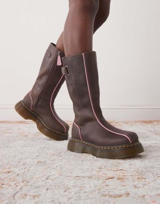 Dr. Martens Buzz Hi - Stivali marrone scuro con cuciture a contrasto