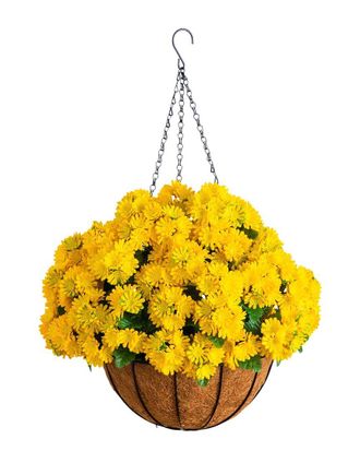 Nearly Natural 24in UV-Resistant Artificial Chrysanthemum Hanging Basket (Indoor/Outdoor)