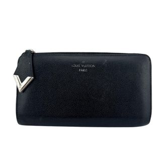 Louis Vuitton Black Leather Long Wallet (Bi-Fold) (Pre-Owned)