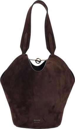Khaite Lotus Small Tote Bag In Brown Calfskin Suede