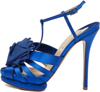Nicholas Kirkwood Pre-owned satin rose sandals - women - Leather/Leather/Rubber/Satin/Suede/Leather - 39 - Blue