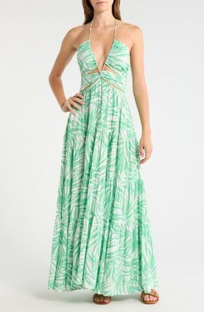Elan Cutout Cover-Up Maxi Dress in Green Bali Print at Nordstrom, Size X-Large