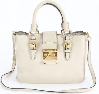 Miu Miu Beige Leather Handbag Shoulder Bag Tote Bag (Pre-Owned)