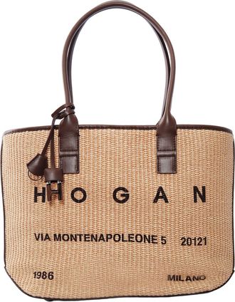 Hogan Address Shopping Woven Raffia Tote Bag