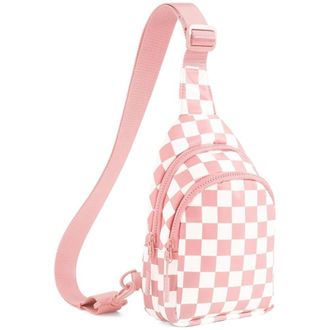 Generic Checkered Crossbody Bag for Women and Girls, Sling Bag Small Bag Backpack Chest Bag Fanny Packs Wallets Purses for Women (Checkered Light Pink)