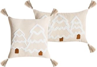 Beliani Set of 2 Decorative Cushions INTSIA Cotton 30 x 50 cm 45 x 45 cm Light Beige Christmas Motif