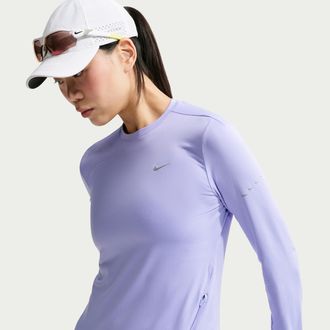 Nike Womens Swift Dri-FIT UV Long-Sleeve Crew-Neck Running Top in Purple | HQ0503-580