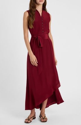 Santorelli Carson Silk Hi-Lo Ruffle Collar Midi Dress in Chili Pepper at Nordstrom, Size 10