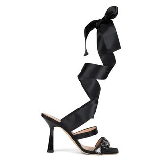 Alberta Ferretti Schoenen, Dames, Zwart, 40 EU, Leer, Stiletto hakken met strik op de kuit