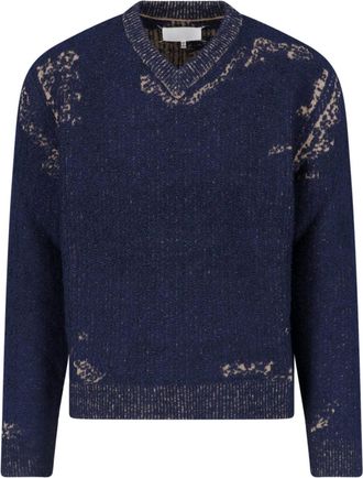 Maison Margiela Distressed Knit Sweater With V-Neckline