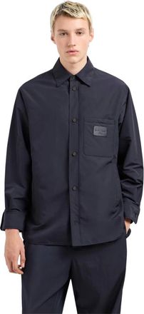 Emporio Armani Light Jackets, male, Blue, Size: L Dark Blue Jacket with Pockets