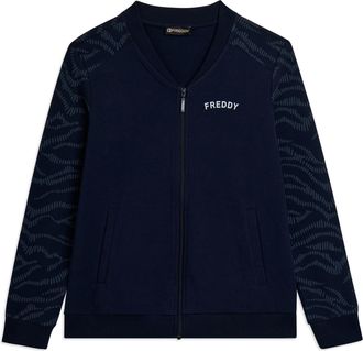 Freddy Felpa Zip con Collo Bomber e Motivo Grafico
