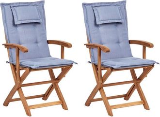 Beliani Set of 2 Garden Chairs with Cushions MAUI II Acacia Wood Blue