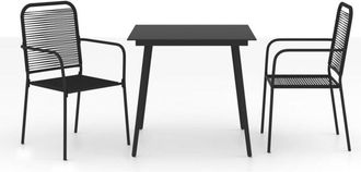 vidaXL 3 Piece Garden Dining Set Cotton Rope and Steel Black Vidaxl