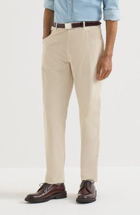 Brunello Cucinelli Garment-dyed five-pocket trousers in cotton narrow wale corduroy in Sand at Nordstrom, Size 46 It