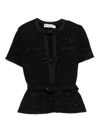 Self Portrait sequinned short-sleeve top - Zwart