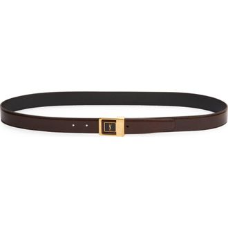 Saint Laurent Boucl&egrave; 66 Leather Belt in Burnt Chocolate at Nordstrom, Size 100