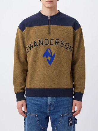 J.W.Anderson Felpa bicolore in misto lana con zip parziale e logo