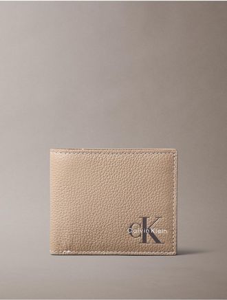 Calvin Klein Mens Monologo Bifold Wallet with Coin Pouch - Brown