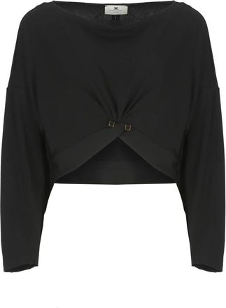 Elisabetta Franchi Viscose Trui met Asymmetrische Zoom - Dames - Longsleeves - Zwart - S - Tops