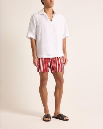 Orlebar Brown Vincent Linen Relaxed Fit Overhead Linen Shirt in White at Nordstrom, Size X-Large