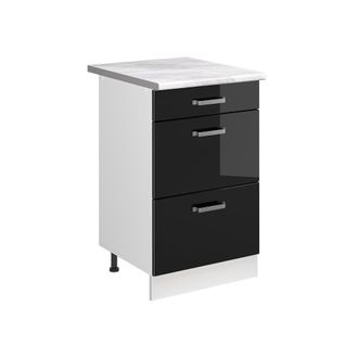 Vicco Mueble Bajo De Cocina R-line, Negro Brillo Intenso/blanco, 50 Cm Encimera M&aacute;rmol, Vicco